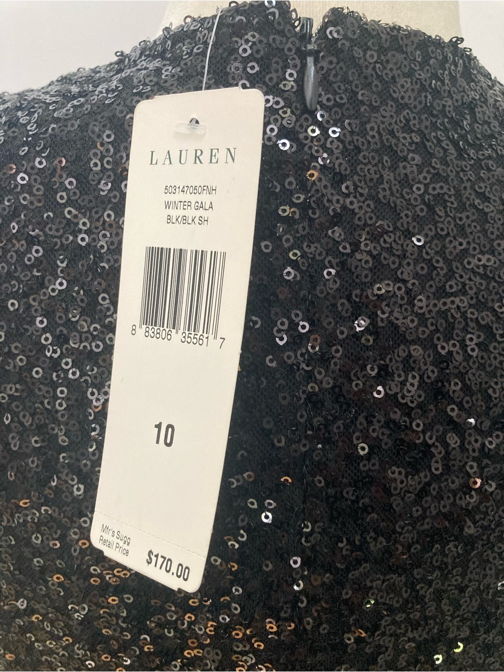 Lauren Ralph Lauren Black Sequin Cocktail Dress Draped Evening Dress 10 NWT - Picture 7 of 11